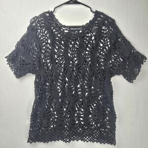 Atmosphere Open Knit Crochet Top Black Women's Size US 8 Med  Boho